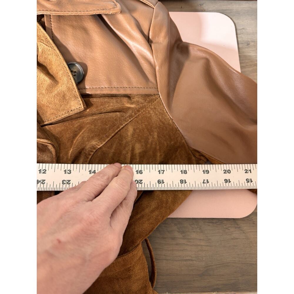 IMAN Global Chic Suede Leather Trench Belt 70s Retro Boho Coat Double Breast XS - Picture 13 of 13